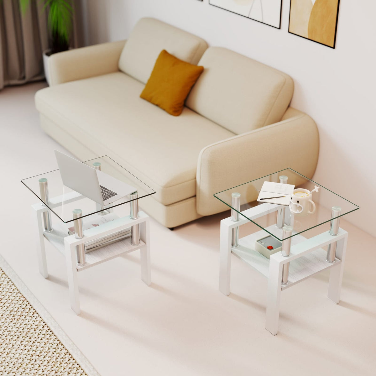 Small White Tempered Glass Coffee Table - 17.72" x 17.72"