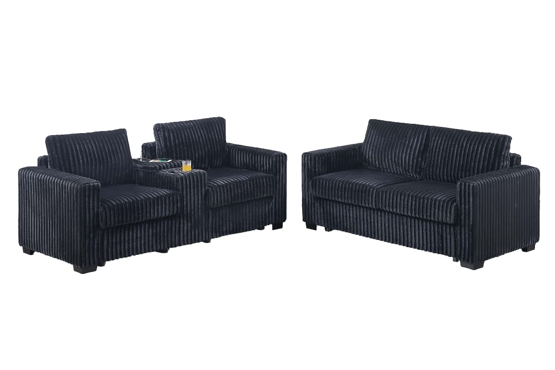 Modern Corduroy Sofa Set - 2-Piece Loveseat & Sofa Black for Living Room