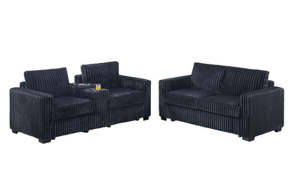 Modern Corduroy Sofa Set - 2-Piece Loveseat & Sofa Black for Living Room