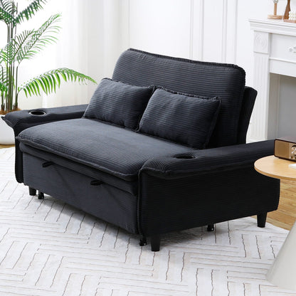 65.74" Black Corduroy Sofa Bed - Adjustable Comfort & Storage