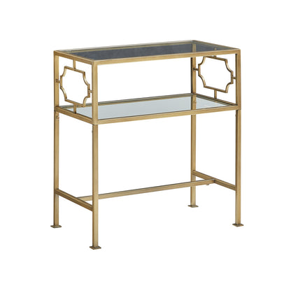 Grifton Accent Table - Antique Gold Metal & Glass - 13.4"W x 23.4"D x 26"H