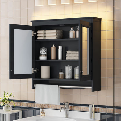 Black Bathroom Storage Cabinet with Mirror - 30 Inch Wall Mounted