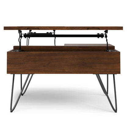32 Inch Walnut Lift Top Square Coffee Table - Extendable Dining Table for Living Room