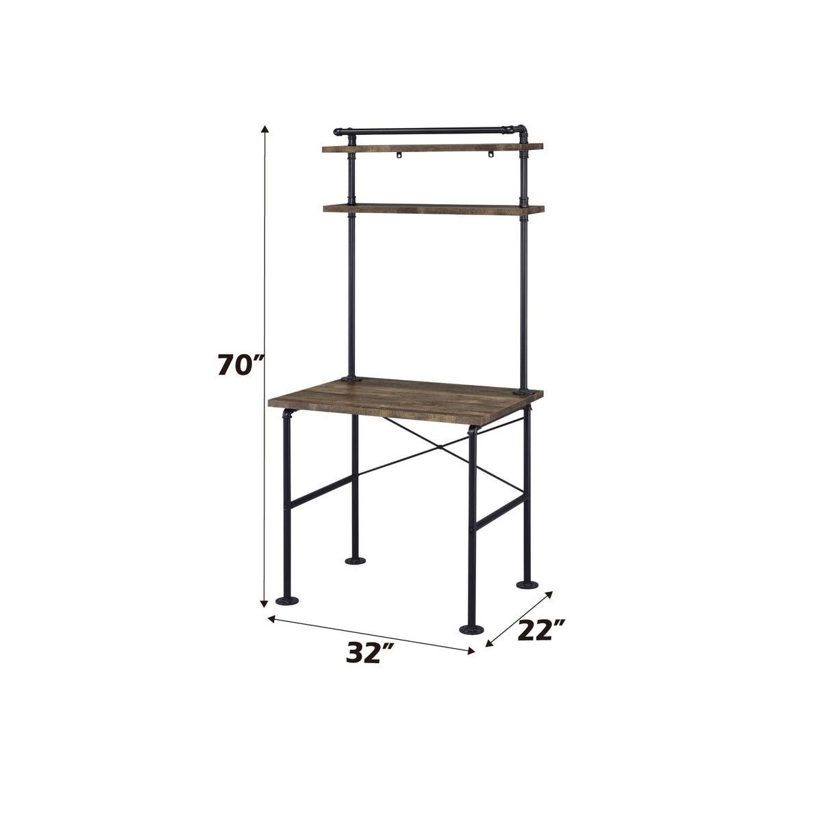 Ensata Rustic Oak & Black Finish Writing Desk - Home Office Storage