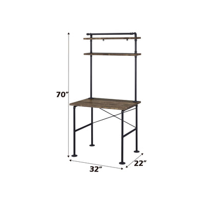 Ensata Rustic Oak & Black Finish Writing Desk - Home Office Storage