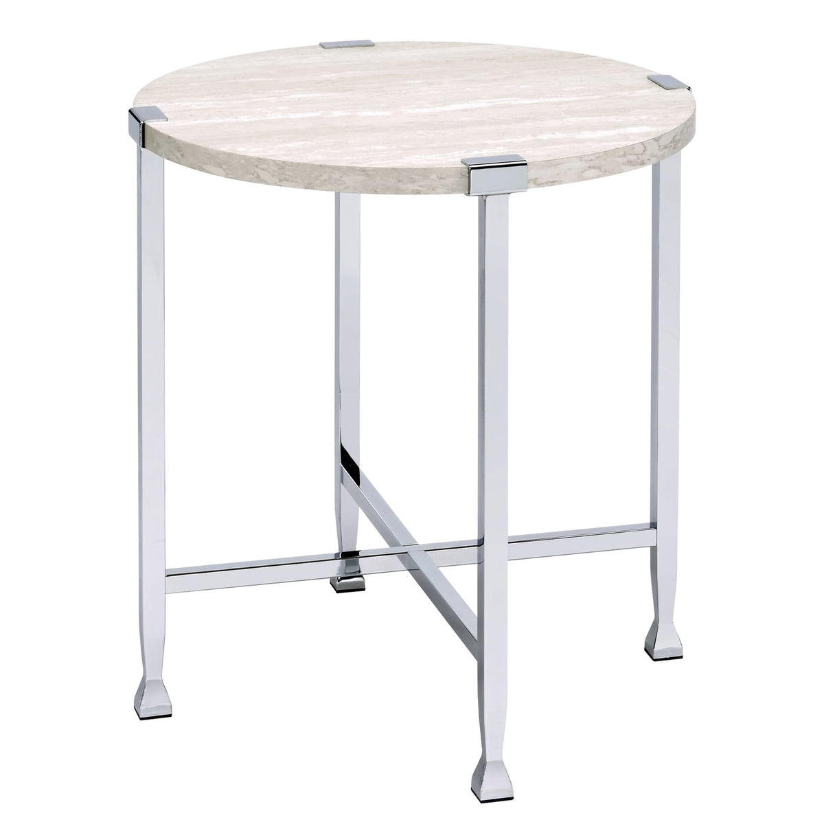 Round White Wood Metal End Table - 24.5" Diameter