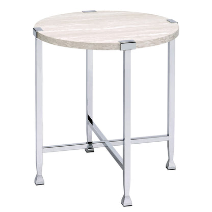 Round White Wood Metal End Table - 24.5" Diameter