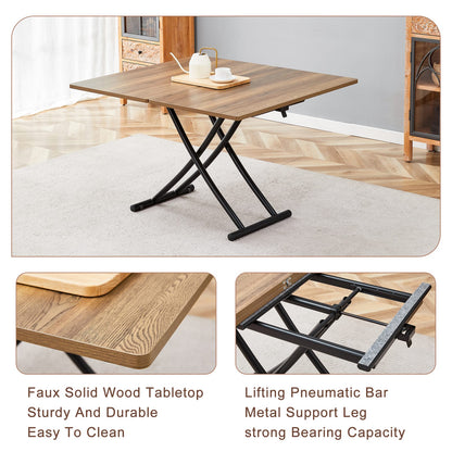 Adjustable Height Lift Table - Black & Natural Wood