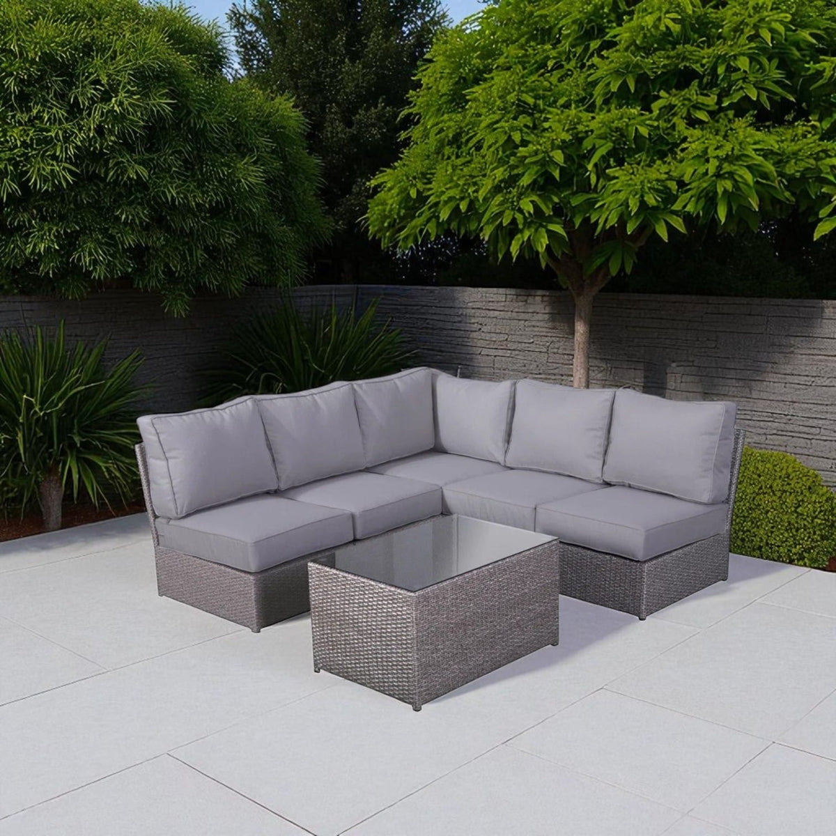 Grey Wicker Patio Sectional Sofa Set 6 Piece