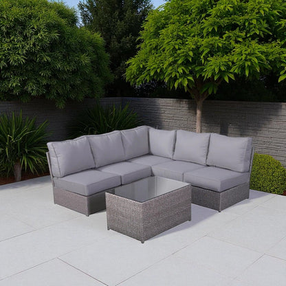 Grey Wicker Patio Sectional Sofa Set 6 Piece