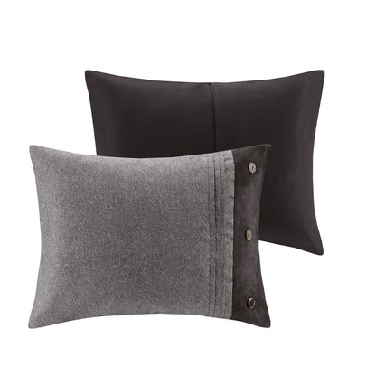 Grey Queen Faux Suede Comforter Set - 7 Piece Lodge Cabin Style