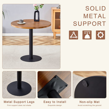 31.5 Inch Round Dark Wood Dining Table - Black Metal Stand
