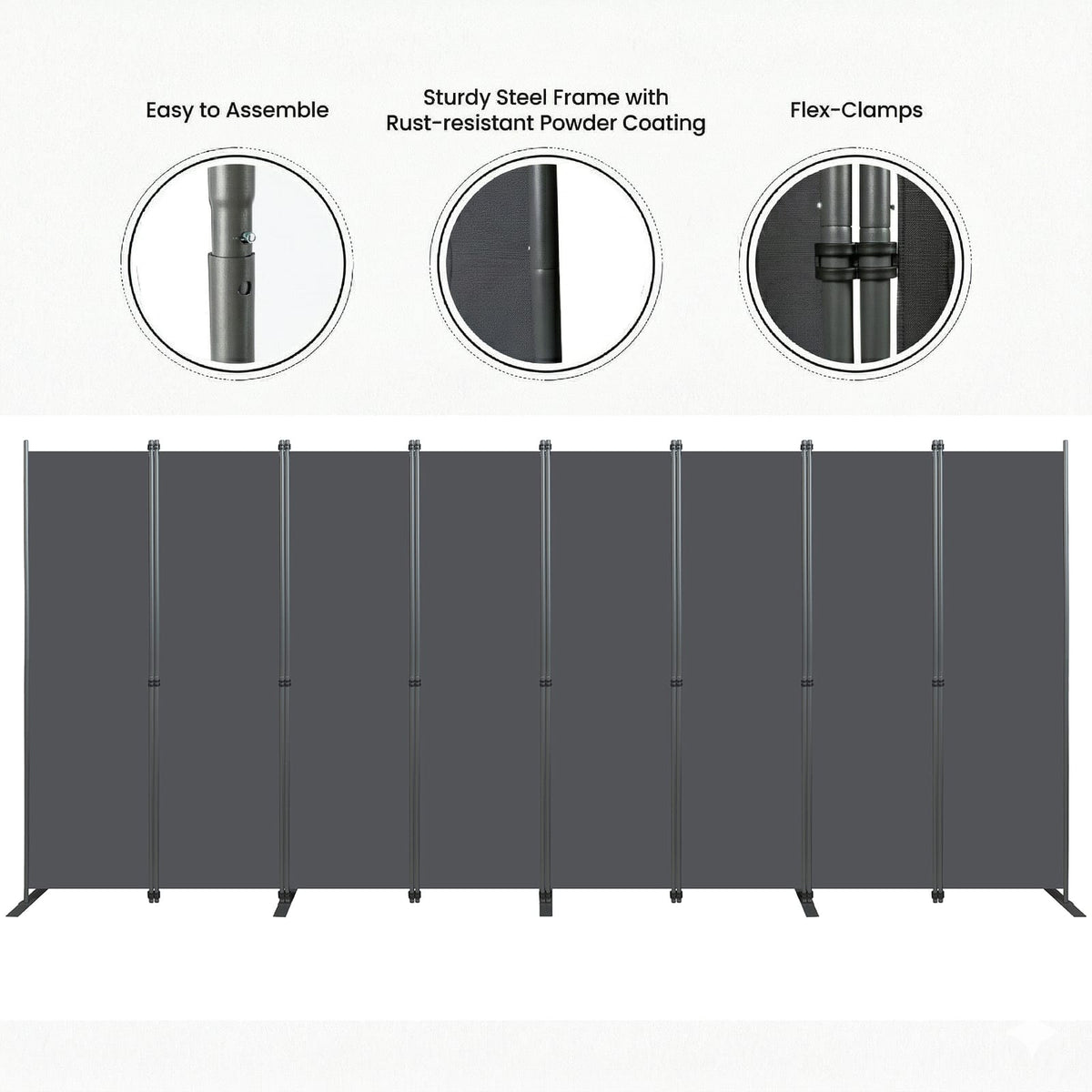8-Panel Privacy Screen - 159" Wide Room Divider