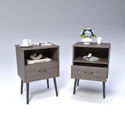 Grey MDF Nightstand with Storage Drawers - Small Bedroom Table