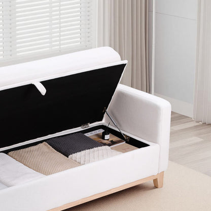 Living Room 66" Beige Sherpa Storage Bench with Bolster Pillows - Bedroom End Bench