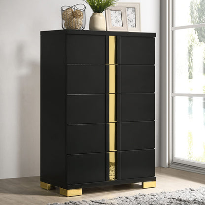 Black Gold Contemporary Bedroom Chest with Metal Legs