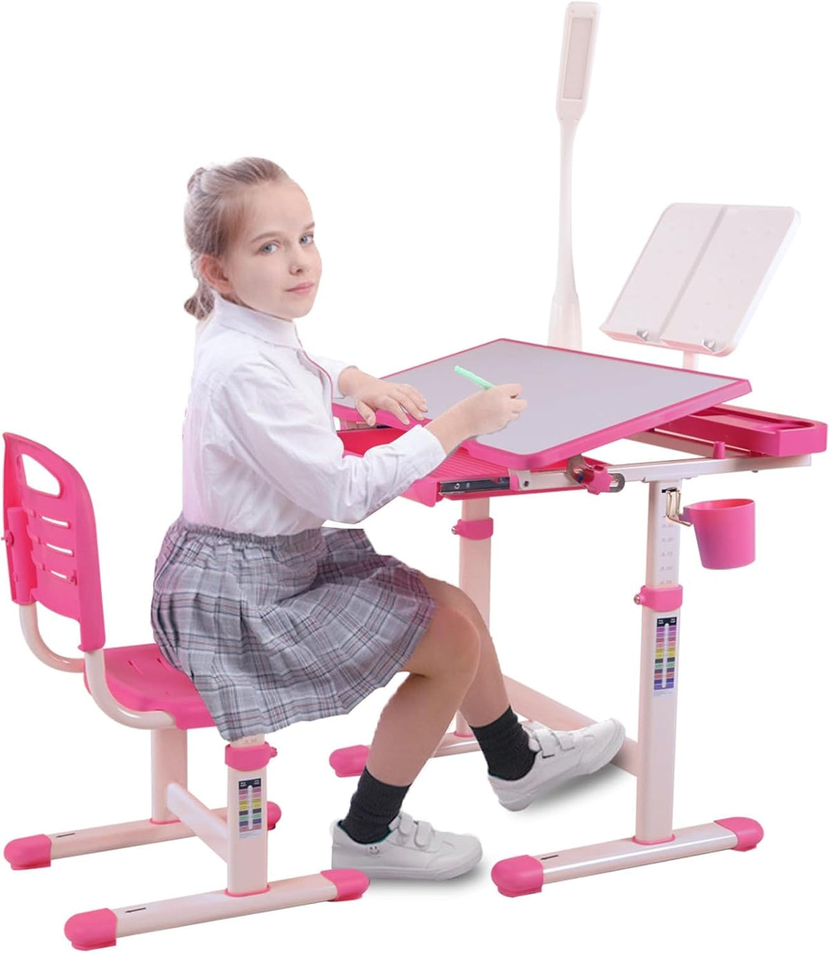 Pink MDF Kids Study Desk with Adjustable Chair