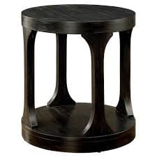 Antique Black Round End Table - 22" Storage Shelf for Living Room