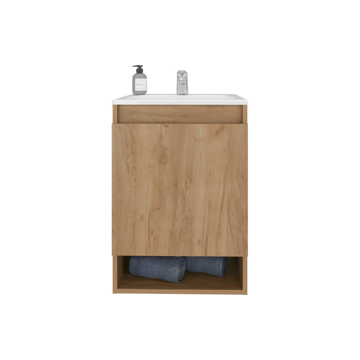 Natural Oak Bathroom Vanity - Wall Mounted Storage