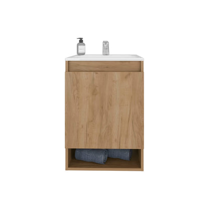 Natural Oak Bathroom Vanity - Wall Mounted Storage