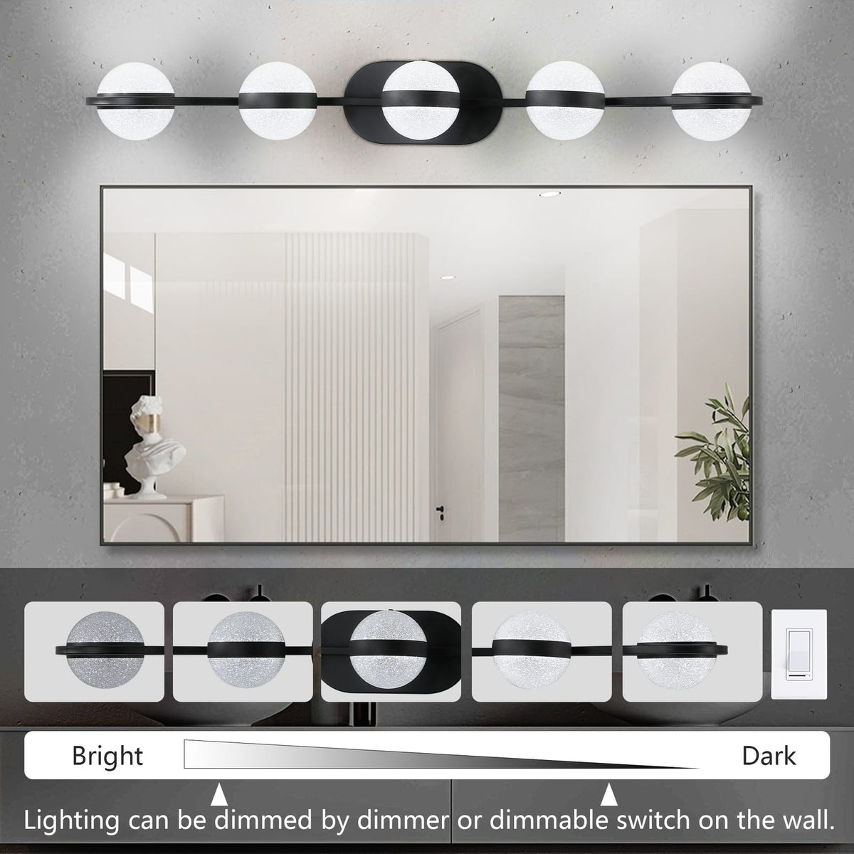 Black 5 Light Bathroom Vanity Lighting Fixture