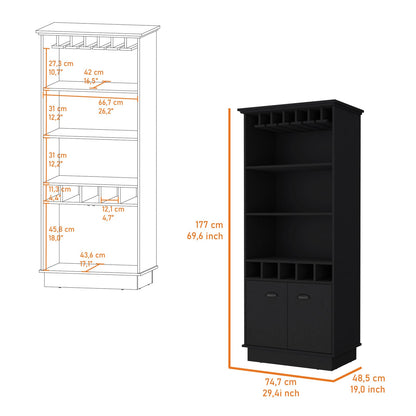 Wenge Bar Cabinet with Glassware Rack - 19"W x 15.7"D x 69.9"H for Living Room