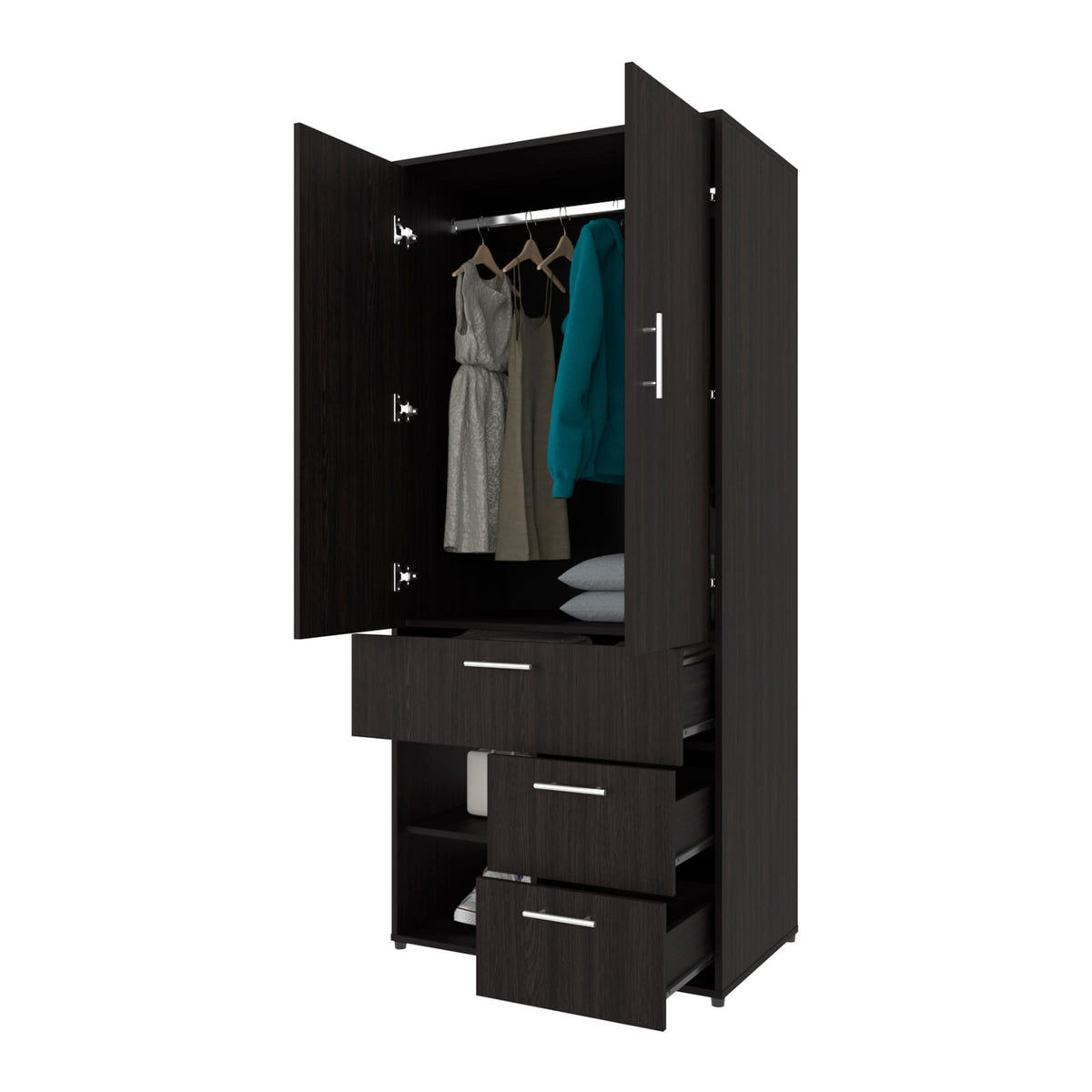 Black Two-Door Wardrobe with Shelves - 70.9" Wide
