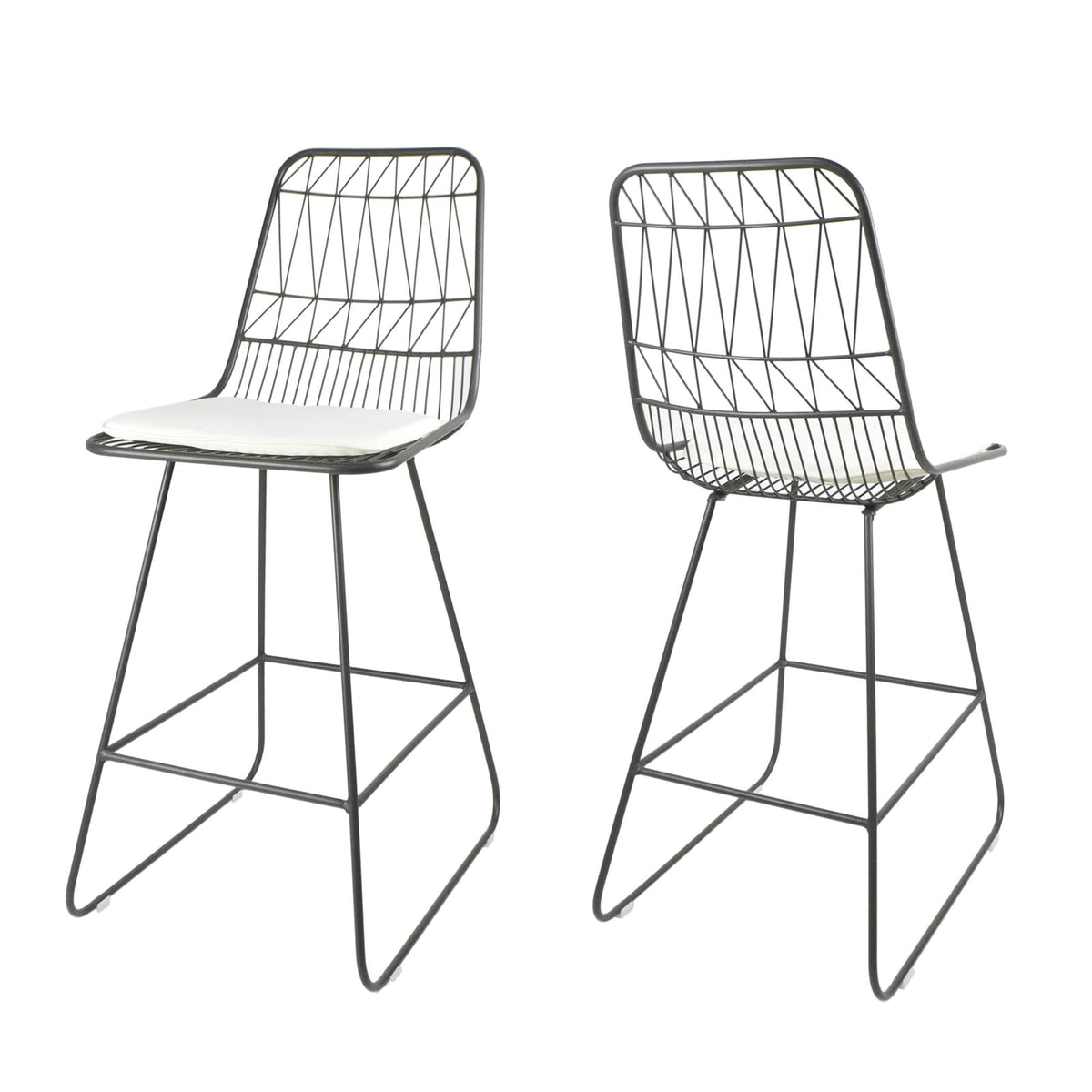 Grey & Ivory Iron Patio Counter Stools - Set of 2