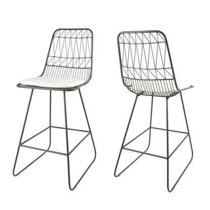 Grey & Ivory Iron Patio Counter Stools - Set of 2