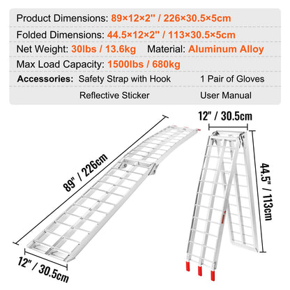 2-Piece Aluminum Loading Ramps - 1500 LBS Capacity