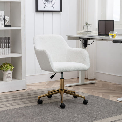 Modern White Teddy Fabric Office Chair Adjustable Height Revolving