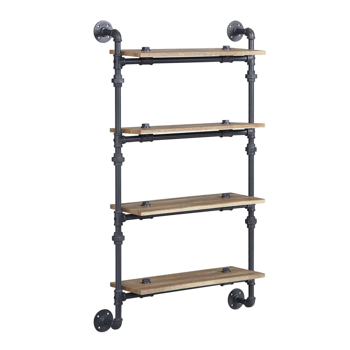 4 Tier Oak Wall Shelf with Metal Frame for Living Room