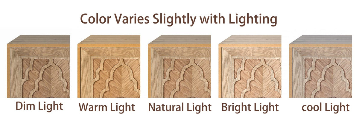 Large Carved Flower Door Cabinet - Natural Wood Storage