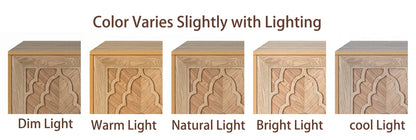Large Carved Flower Door Cabinet - Natural Wood Storage