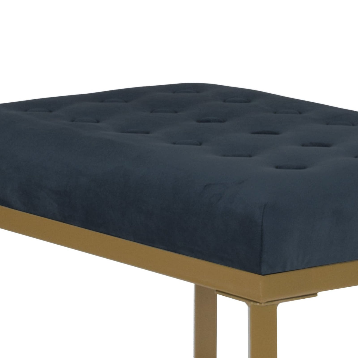 Metal Framed Bench - Dark Blue Velvet, Gold Finish