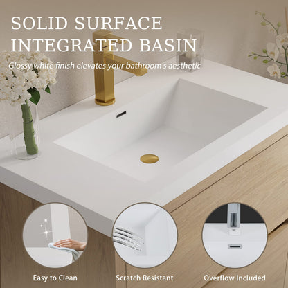 36" Wall-Mounted Bathroom Vanity with Sink - Oak & White