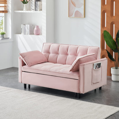 Pink Velvet 2 Seat Sofa Bed - Convertible Sleep Sofa for Living Room