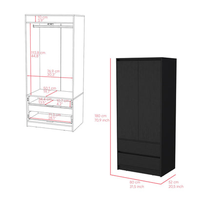 Black Bedroom Dresser with Two Doors - 70.87" Wide