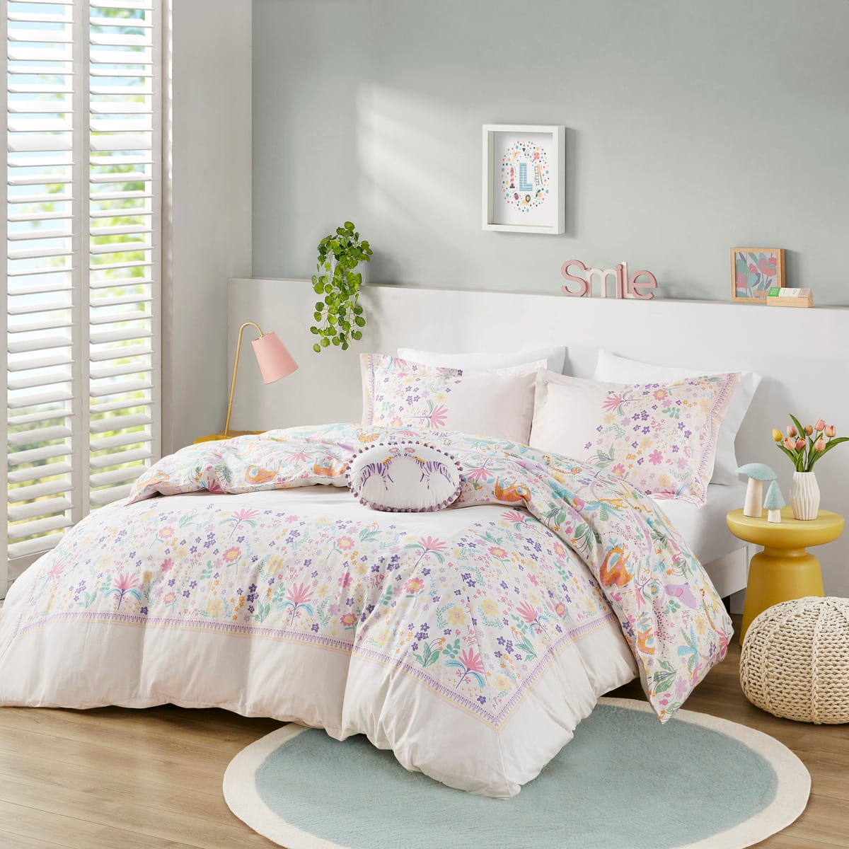 Colorful Floral Reversible Duvet Cover Set - Queen Size