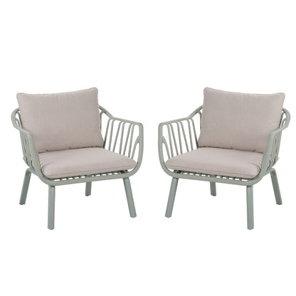 Beige and Green Outdoor Patio Chair Set for Garden or Poolside