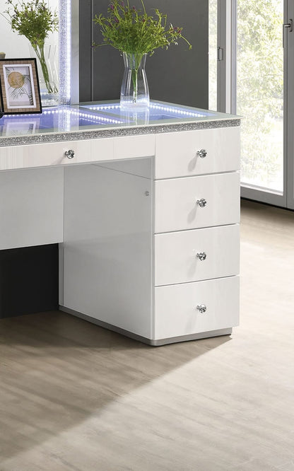 Contemporary White Vanity with 5 Drawers - Storage & Mirror