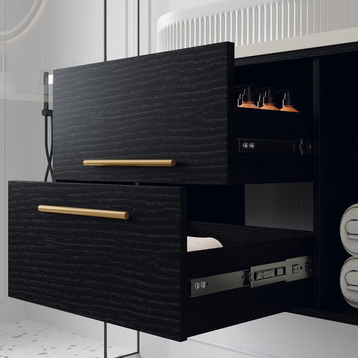 Modern Black Ceramic Bathroom Vanity - 39.4" Wall-Mounted Storage