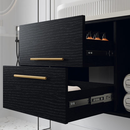 Modern Black Ceramic Bathroom Vanity - 39.4" Wall-Mounted Storage
