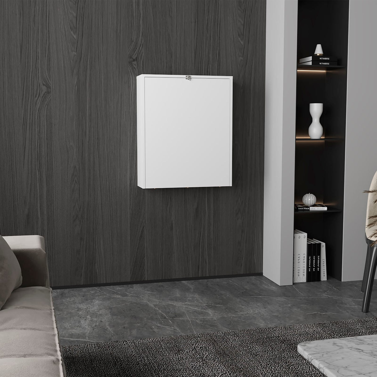 Wall Mounted Folding Table - 34" White Particle Board Desk for Home Office