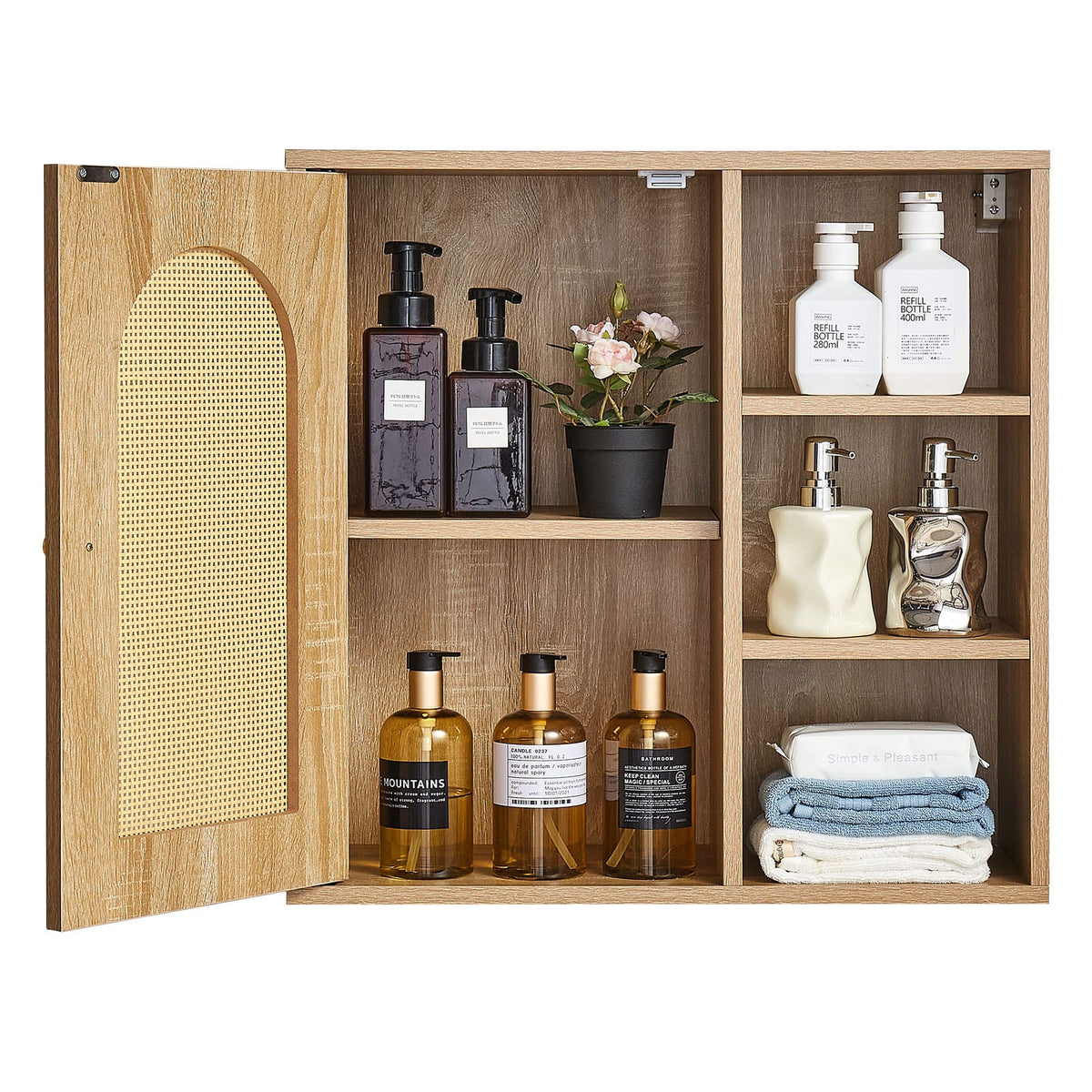 Wood Bathroom Wall Cabinet - Adjustable Shelves, Over Toilet Storage