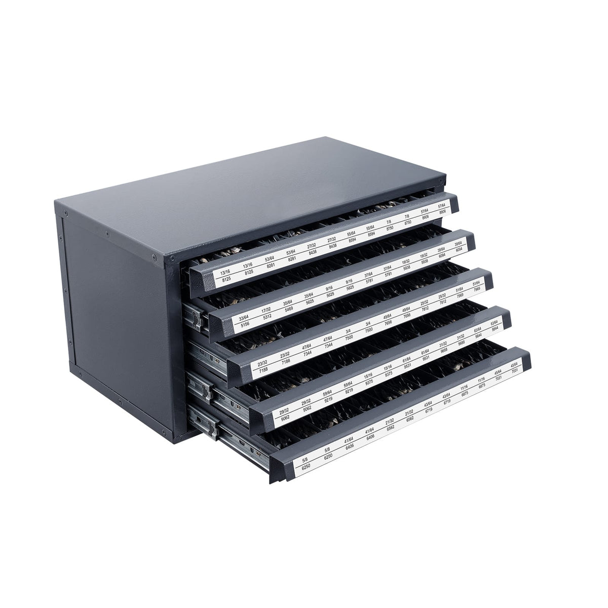 Drill Bit Organizer Cabinet - 5 Drawers Steel Gray Storage