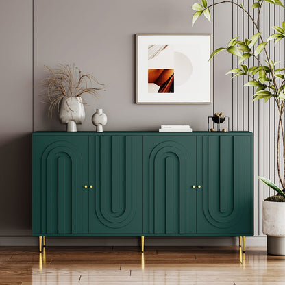 Green MDF Cabinet - 4 Door Storage Sideboard