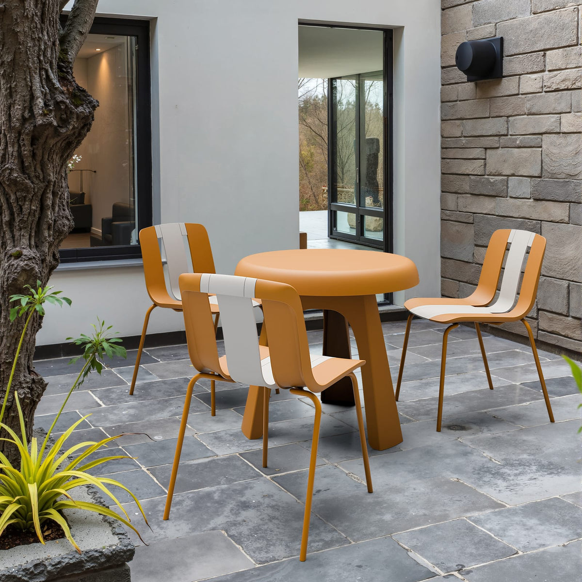 Beige Tropical Orange White Patio Chairs 4 Pack Outdoor Seating