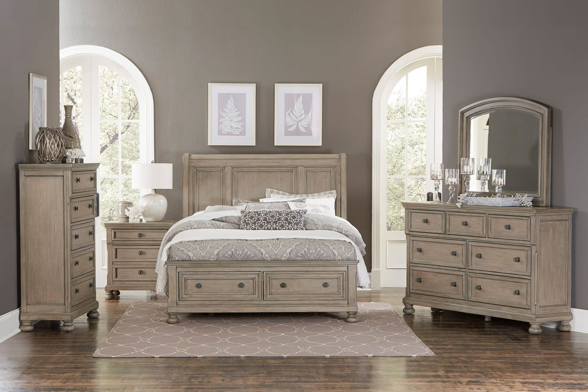 Queen Wood Bed with Storage Drawers Gray Finish Traditional Style for Bedroom