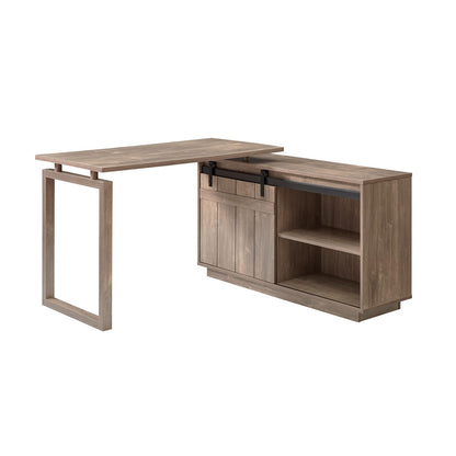 L-Shaped Brown Office Desk with Storage Credenza